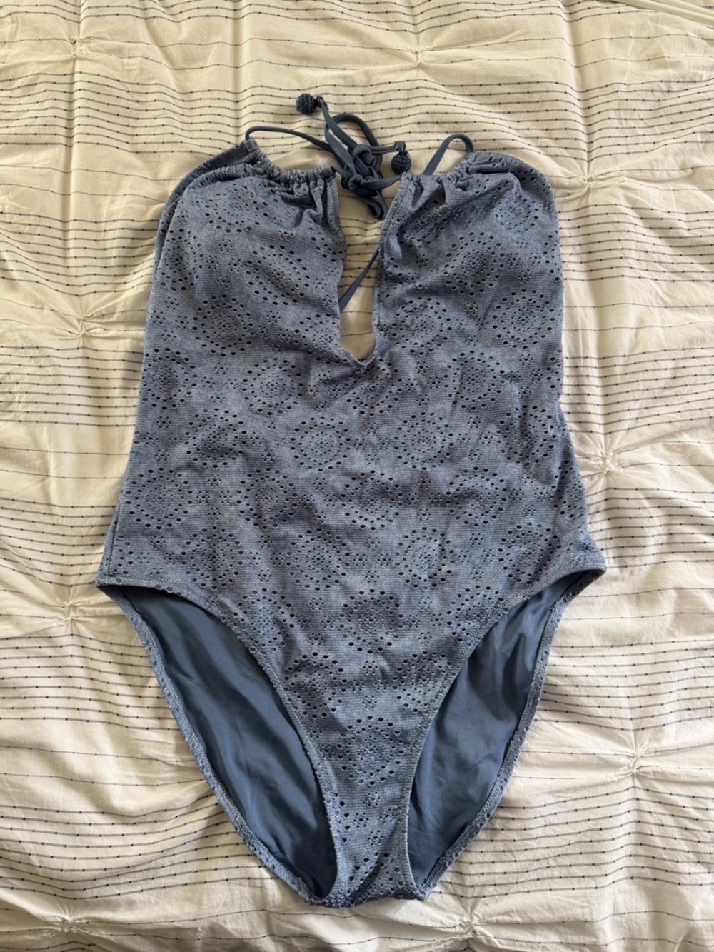 aerie Periwinkle Eyelet Halter One-Piece Swimsuit